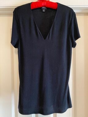 INC Black Short Sleeve Black Top, Large